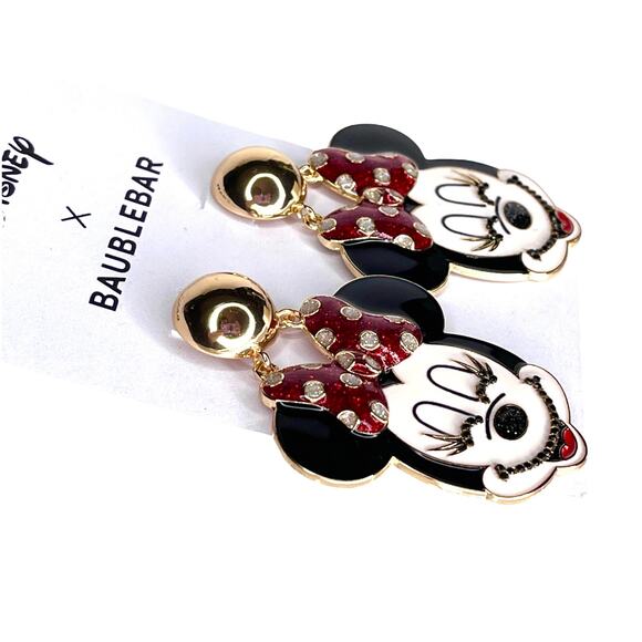 NEW Disney x BaubleBar MINNIE MOUSE EARRINGS 2-3/8" Dangle Drop Black Rhinestone - Picture 4 of 8